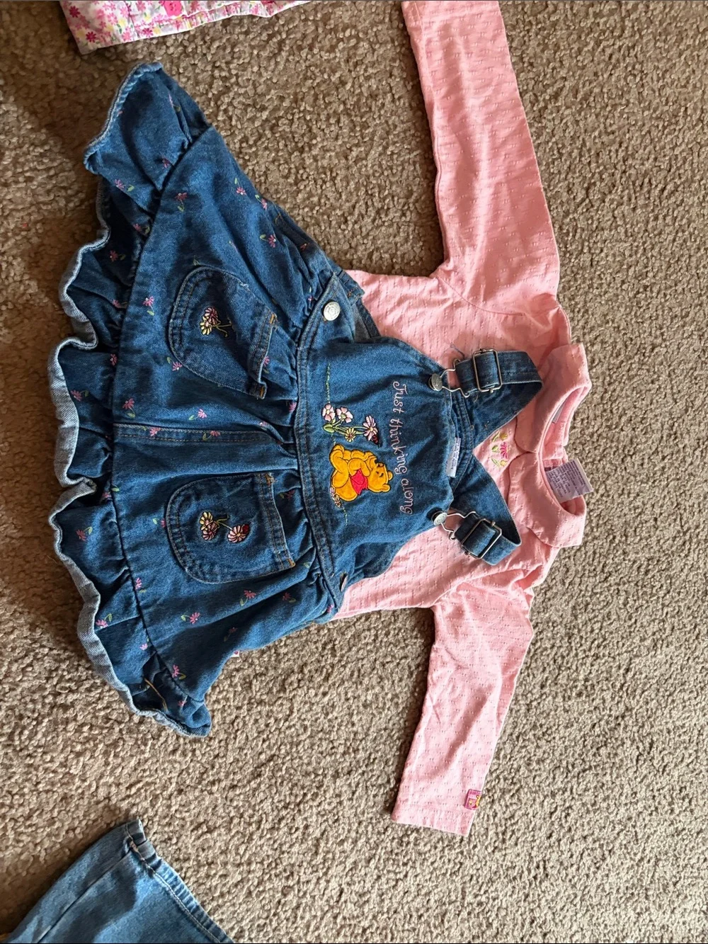 B8 VINTAGE Long-Sleeve Top with Blue Denim Winnie the Pooh Overall Dress -